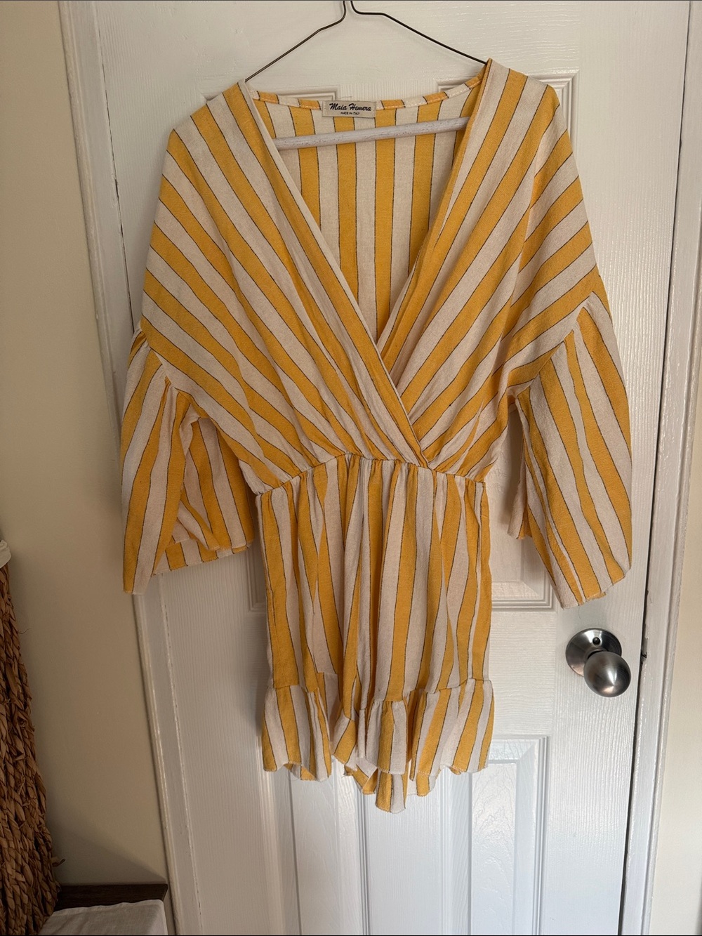 Striped Yellow and White Wrap Romper